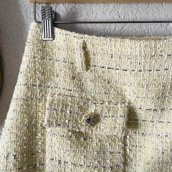 Self-Portrait Yellow Bouclé Tweed Crystal Button Mini Skirt Size 6 - Picture 6 of 7